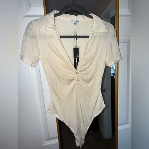 Fashion Nova Beige Button-Up Bodysuit